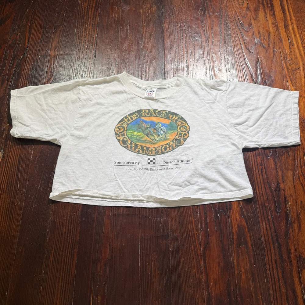 Vintage 1987 Race‎ of Champions Shirt Mens L White Boxy Cropped Graphic